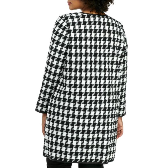 The Limited Womens Open Jacket Black White Houndstooth Sz 12 Faux Leather Trim - Picture 11 of 13